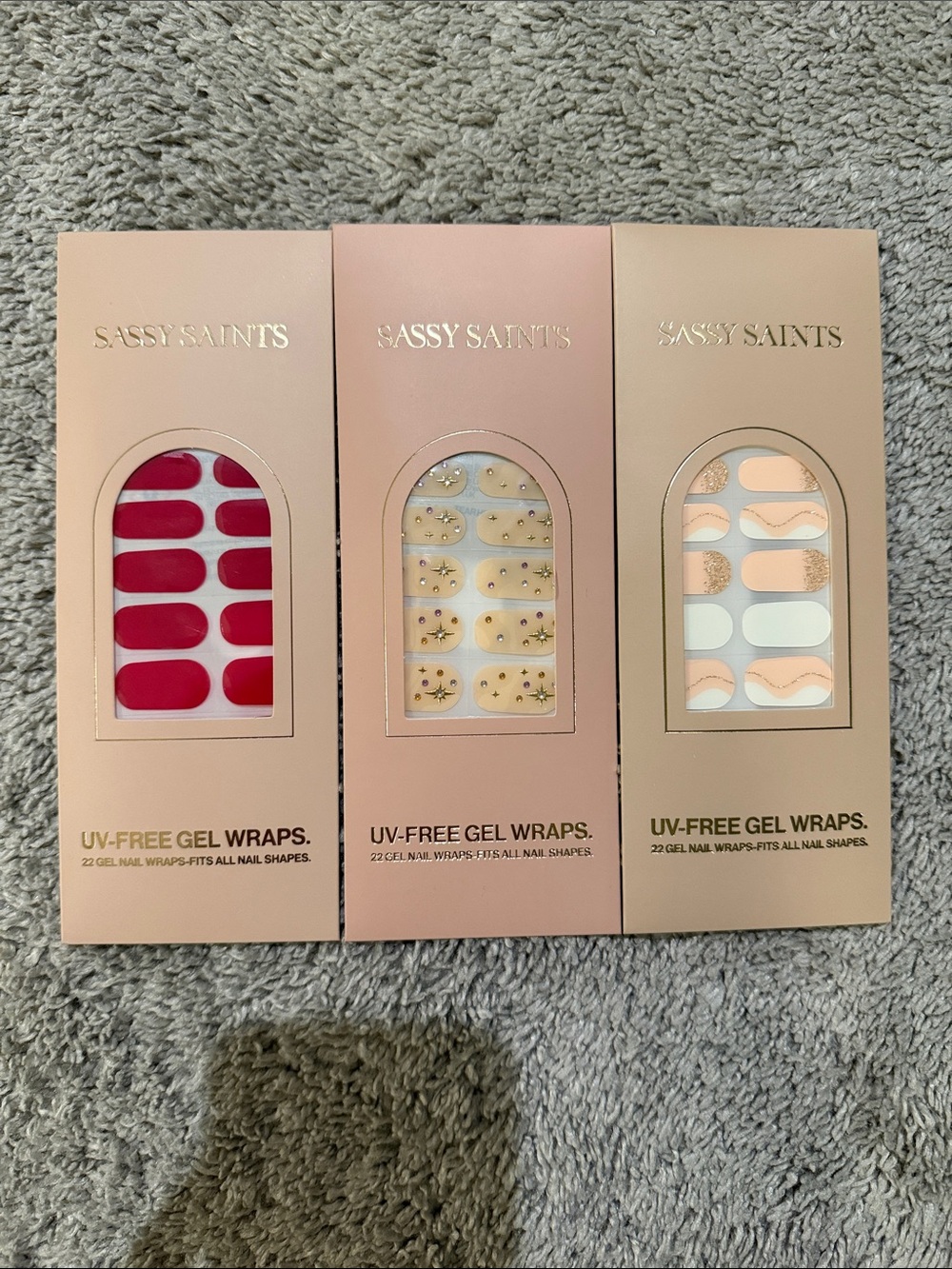 Sassy Saints UV-Free Gel Nail Wraps - Pink, Red & Nude 3-Pack